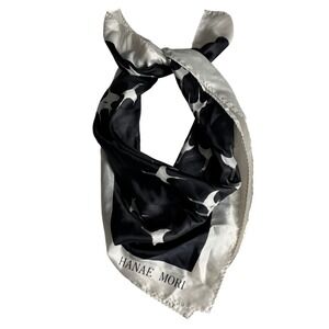 Hanae Mori Japan Airlines Black White Crane Print Square Neck Scarf Neckerchief